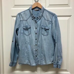 Highway Jeans lightweight denim button down shirt, long sleeve, blue, XL